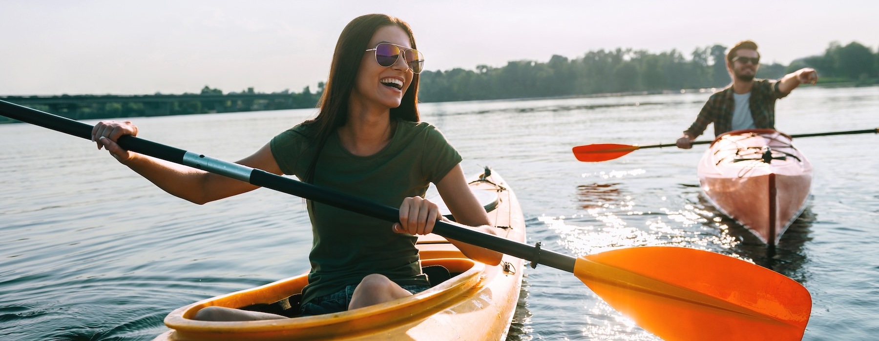 a couple kayaking
